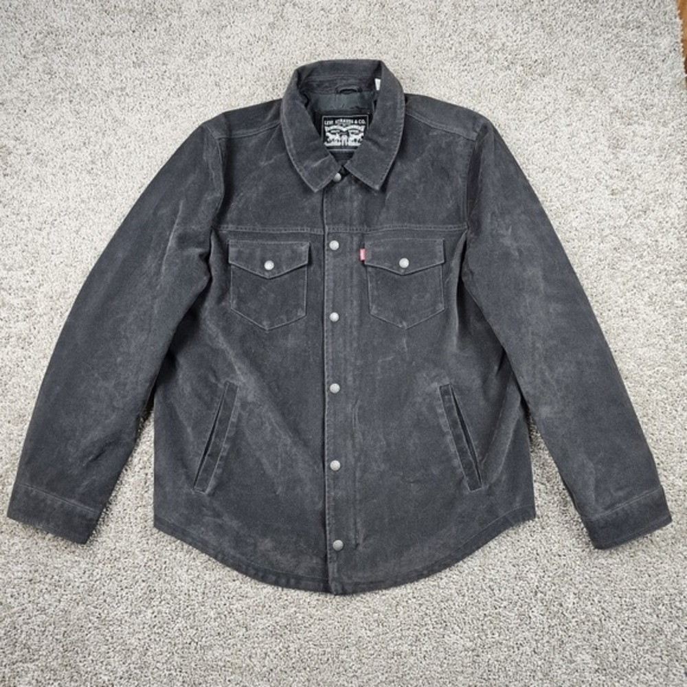 Levis Faux Suede Trucker Jacket Mens Large Gray Western Pocket Full Zip Snap